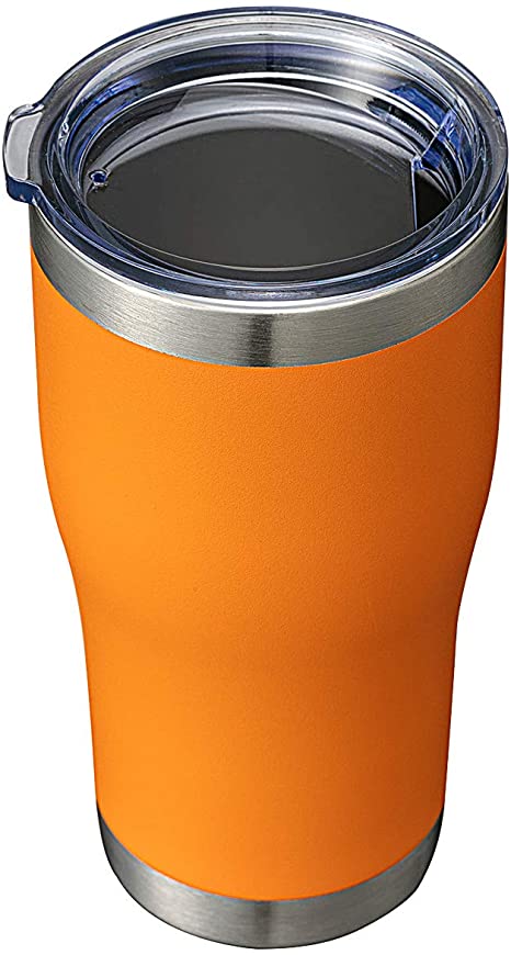 20oz Tumbler Stainless Steel Reusable Coffee Travel Mug with Spill Proof Lid Double Wall Blank Vacuum Insulated Metal Thermal Cups for Cold Hot Drinks Women Men (Powder Coated Orange, 1 Pack)