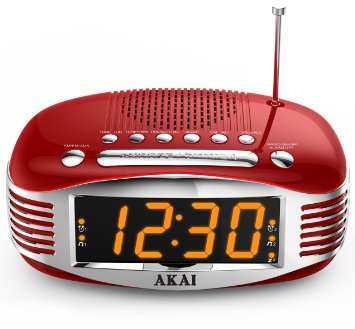 Akai Retro Style Radio Alarm Clock, Red (CE1500R)