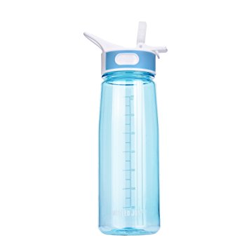 BOTTLED JOY BPA Free Tritan Bite Valve Water Bottle with Straw and Handle, Wide Mouth 100% Leak Proof Camping Water Bottles 27oz 800ml