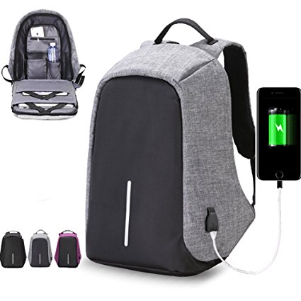 HaloVa Travel Backpack, Anti-theft Laptop Backpack with USB Charging Port, Large Capacity Waterproof School Bag for College Student Work Men & Women, Light Weight and Luminous, Gray