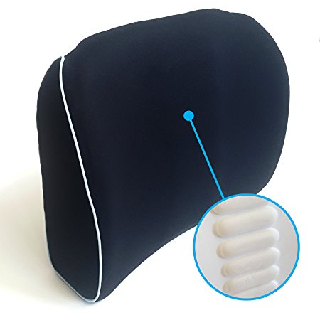 Lumbar Back Support Pillow Cushion made from Memory Foam with Custom Ridges and Breathable Mesh Cover