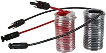 Temco 1 Pair 25 ft Solar Panel Extension Black   Red Connector Male Female 10 AWG Gauge PV Cable Wire