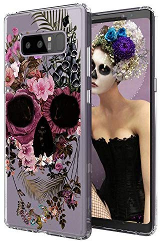 Galaxy Note 8 Case, Galaxy Note 8 Clear Case, MOSNOVO Floral Skull Flower Clear Design Printed Transparent Plastic Hard Back Case with TPU Bumper Protective Case Cover for Samsung Galaxy Note 8