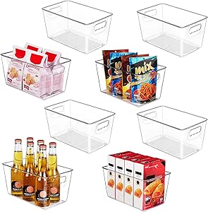 YIHONG Clear Plastic Storage Bins, 8 Pack Medium Pantry Organizer Bins with Handle for Kitchen, Freezer,Cabinet,Closet Organization and Storage