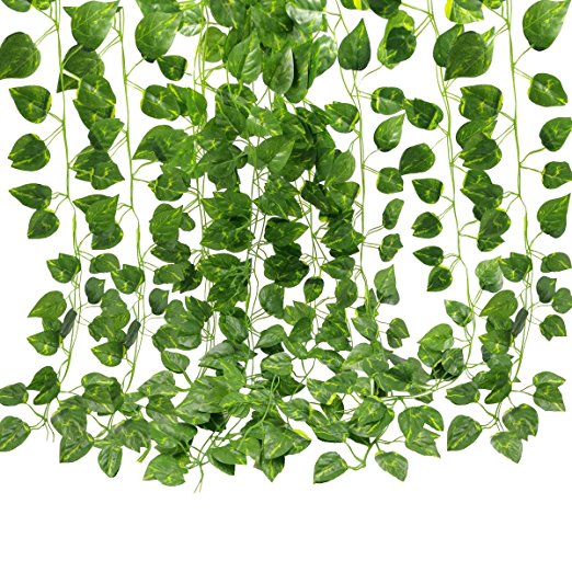 GoFriend 12 Strands (83 Feet) Artificial Ivy Garland Foliage Green Leaves Fake Hanging Vine Plant for Wedding Party Garden Wall Decoration