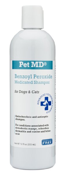 Pet MD - Benzoyl Peroxide Medicated Shampoo for Dogs and Cats - Effective for Seborhhea, Dandruff, Mange, Itch Relief, Acne and Folliculitis - Citrus Scent - 12 OZ