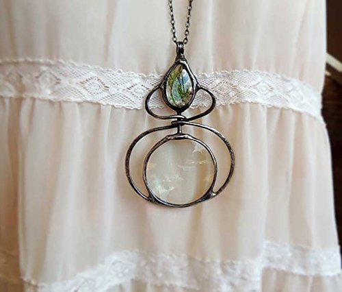 NOSTALGIC LOUPE moss, hipster pendant, retro pendant, recycled pendant, vintage pendant, loupe necklace, loupe pendant, gift for her