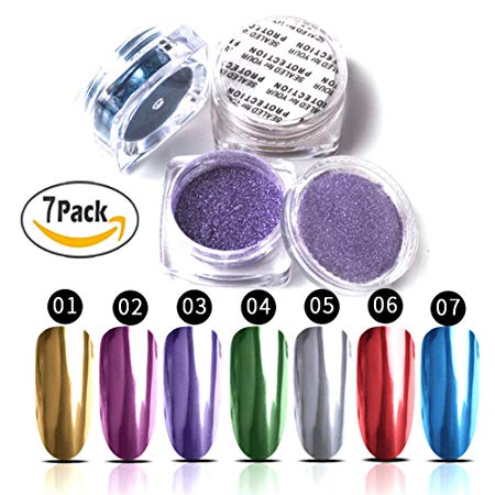 PrettyDiva Chrome Nails Powder - 7Jars Mirror Nail Powder Metallic Nails Pigment Set, Titanium Synthetic Resin powder Manicure Pigment