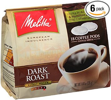 Melitta Coffee Pods for Senseo and Hamilton Beach Pod Brewers, Dark Roast , 4.44-Ounce,(Pack of 6)