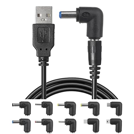 USB to DC Power Charging Cable with 10pcs DC Barrel Jack Universal Laptop Power Adapter Tips USB 2.0 to DC 5.5x2.1mm Plug Micro USB Type-C Connector Compatible Laptop Camera Fan Speaker Router & More