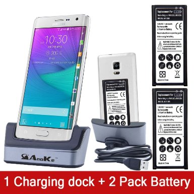 Galaxy Note Edge Battery, Samsung Galaxy Note Edge Charger, AnoKe 1 x Desktop Charging Docking Station Cradle   2 x 3500mAh Li-ion Rechargeable Battery Replacement [24-Month Warranty]