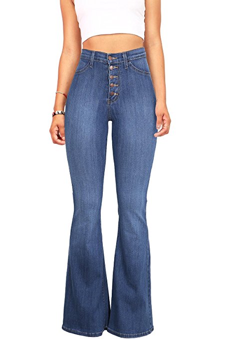 Vibrant Women's Juniors High Rise Button Fly Flare Jeans