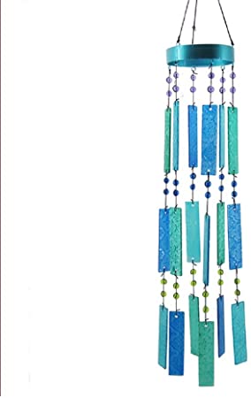 Chesapeake Bay Glass Wind Chimes 30 Inches Blue and Green Bars with Beads 68677