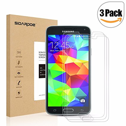 [3-Pack] Galaxy S5 Screen Protector, SIDARDOE Tempered Glass Screen Protector for Samsung Galaxy S5, HD Ultra Clear, 0.26mm 2.5D Round Edge, 9H Anti-Scratch, Anti-Fingerprint