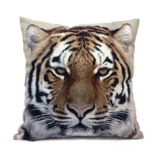 OJIA 18 X 18 Inch Super-soft Velour Home Decorative Throw Pillow Cover Cushion Case, Tiger