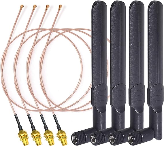 Bingfu Dual Band WiFi 2.4GHz 5GHz 5.8GHz 8dBi RP-SMA Male Antenna 20cm 8 inch RG178 U.FL IPX IPEX to RP-SMA Female Cable 4-Pack for WiFi Router Wireless Mini PCI Express PCIE Network Card Adapter