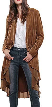 R.Vivimos Womens Ruffled Asymmetric Long Velvet Blazers Coat Casual Jackets