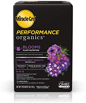 Miracle-Gro Performance Organics Blooms Plant Nutrition - Plant Food with Organic Ingredients Feeds Instantly, for Flowering Plants, Apply Every 7 Days for a Beautiful Garden, 1 lb.