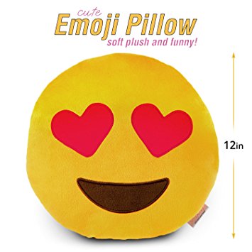 Emoji Cute Pillow Heart Eye - Love & Happy Cartoon Face - Yellow Stuffed Soft Plush Comfortable and Funny Set of All Collection - Perfect Fun Item for all Ages 14" (35cm)