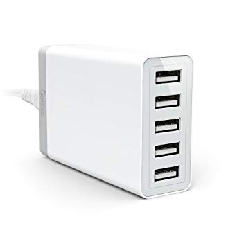 Gembonics Multi 40W 5 Port High Speed Desktop USB Travel Power Charger, 8 Amps Auto Detect for iPhone iPad Samsung Galaxy Tablets Note Smartphones iPods and Other USB Charged Devices (White)