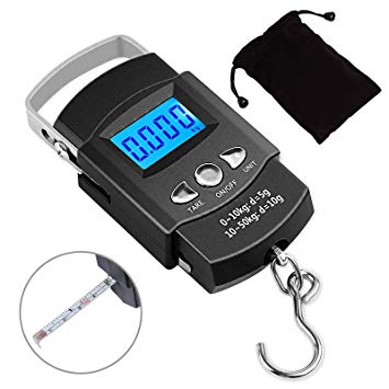Kinstecks 110lb/50kg Fish Scales Backlit LCD Portable Electronic Balance Digital Fishing Scale Hanging Scale with Measuring Tape Ruler for Hunting Fishing Postal Kitchen