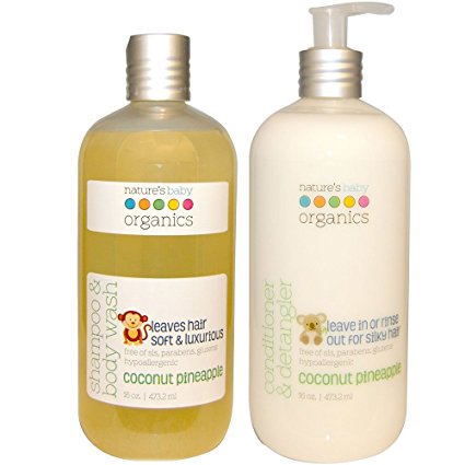Nature's Baby All Natural Organic Coconut Pineapple Baby Shampoo & Body Wash and Conditioner & Detangler Bundle With Aloe Vera, Cucumber, Chamomile, Vitamin E and Shea Butter, 16 fl. oz. each