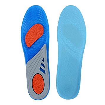 GEL Sport Insoles, HuaQi Silicone Insoles Shoes Pads Sport Running Cushion Insert for Shock Absorption，Relieve Foot Pain and Fasciitis (US Men's 7-12)