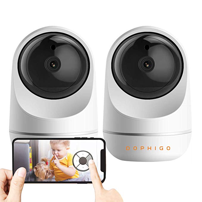 DophiGo 1080P Dome 360 Wireless Baby Monitor Safety Auto Tracking Home Security Surveillance IP Cloud Cam Night Vision Camera (2 Pack Camera)