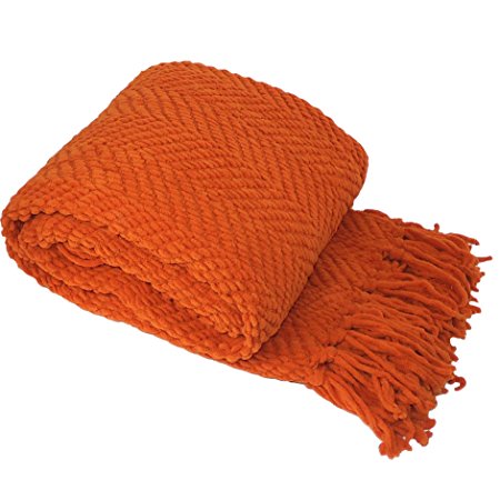 BOON Knitted Tweed Throw Couch Cover Blanket, 50" x 60", Burnt Orange