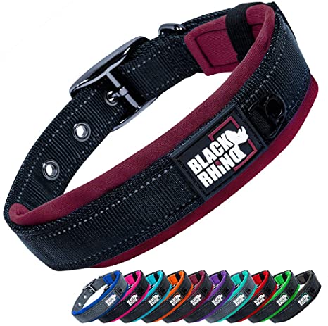 Black Rhino - The Comfort Collar Ultra Soft Neoprene Padded Dog Collar for All Breeds - Heavy Duty Adjustable Reflective Weatherproof (Medium, Burgundy/Bl)