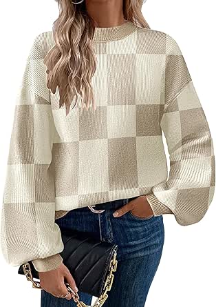 Zeagoo Sweaters for Women 2024 Fashion Trendy Long Sleeve Turtleneck Pullover Lantern Knit Sweater Tops