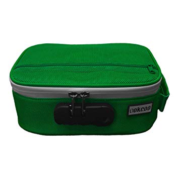 OOKEOO Smell Proof Bag with Combination Lock (3 Colour Options) - Carbon Lined Technology - 1680D Fabric is Weather Resistant and Tough - Weather Resistant Zipper - Multi Use (Green)