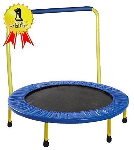 Portable & Foldable Trampoline - 36" Dia. Durable Construction Safe for Kids with Padded Frame Cover and Handle / 1 Year Warranty - Yellow