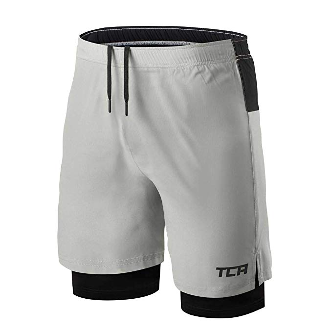 TCA Men's Ultra 2 in 1 Running Shorts Inner Compression Short Zip Pocket