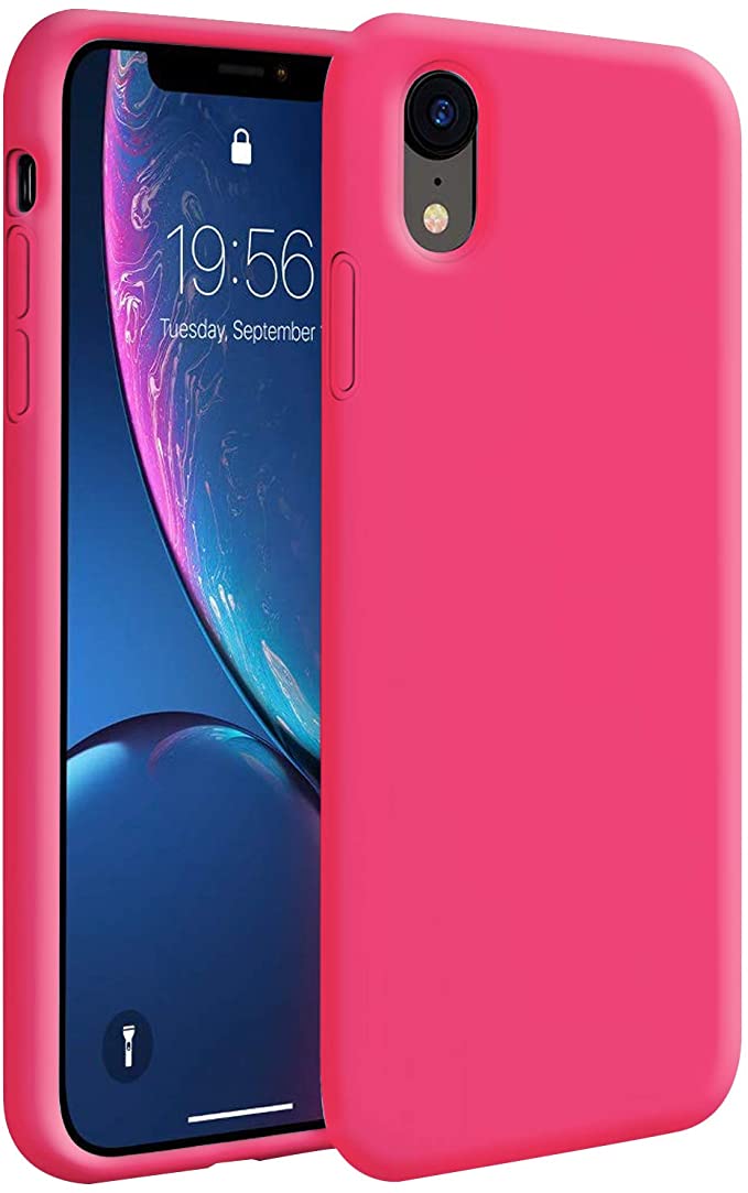 ZUSLAB iPhone XR Case, Soft Slim Thin Silicone Gel Rubber Bumper Cover for iPhone XR Phone Hard Shell Shockproof Full-Body Protective Case - Hot Pink