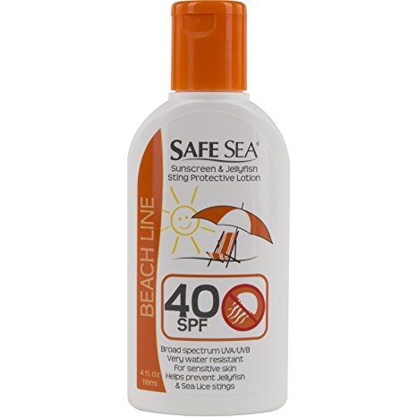Safe Sea Anti-jellyfish Sting Protective Lotion - Sunscreen - Sunblock - Sea Lice - Jelly Fish (SPF40, 4oz Bottle, Single Pack)