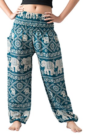 Bangkokpants Women's Harem Pants Yoga Clothing Hippie Boho Elephant Design US Size 0-12