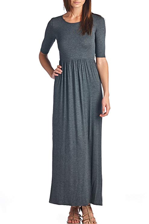 82 Days Women's Casual 3/4 Sleeve Long Maxi Dress with Elastic Waist Made in USA