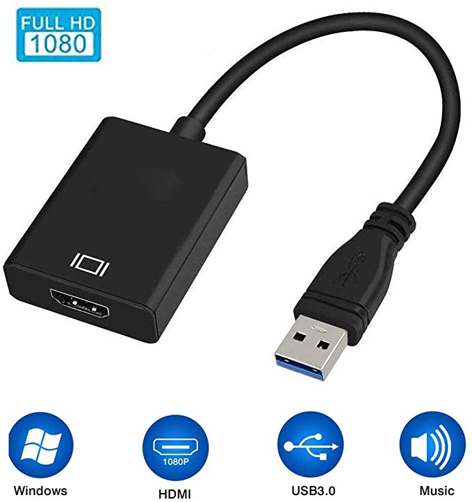 USB to HDMI Adapter, USB 3.0 to HDMI Full HD 1080P (Male to Female) Video and Audio Multi-Display Converter Compatible with Windows 7/8/10(NO MAC & VISTA)