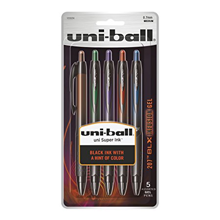 uni-ball 207 BLX Infusion Retractable Gel Pens, Medium Point (0.7mm), Assorted Colors, 5 Count