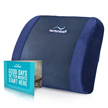 NurtureSoft 2-in-1 Orthopedic Lumbar Support Back Cushion Pillow for Office Chair and Car Seat | 100% "Pure" Memory Foam for Long-lasting Lower Back Pain Relief