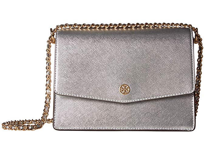 Tory Burch Women's Robinson Silver Metallic Leather Cross Body Handbag