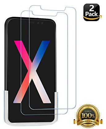 Tempered glass for iphone X, AlphaBeing Premium Screen Protector Glass with Double-Armored Technology and Easy Installation Tray, Case Friendly for Apple iPhone X/ iPhone 10 【2 PACK】