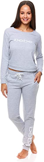 bebe Womens Cuffed Long Sleeve Shirt and Skinny Lounge Pajama Pants Sleep Set
