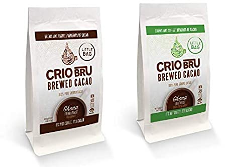 Crio Bru 2 Pack 4 oz Little Bag Ghana Bundle | Organic Healthy Brewed Cacao Drink | Great Substitute to Herbal Tea and Coffee | 99% Caffeine Free Gluten Free Keto Whole-30 Low Calorie Honest Energy