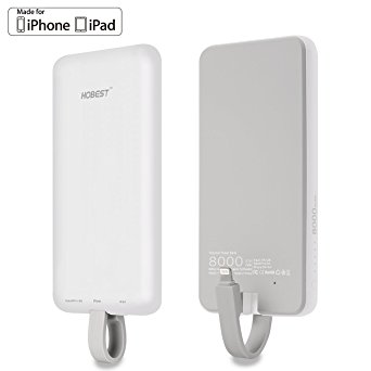 [Built-in Lightning Cable] Portable Charger, Hobest 8000mah Dual Port Portable Phone Charger External Battery Charger Power Bank for iPhone, iPad, and Android Smart Phones-Fast Charging