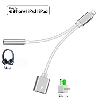 Headphone Adapter for iPhone 2 in 1 Adapter Compatible with iPhone 7/7 Plus/XS Max/XS/XR/X 10/8/8 Plus Earphone Adapter/Splitter 2-Port Headphone Audio and Charger Adapter Compatible All iOS Systems