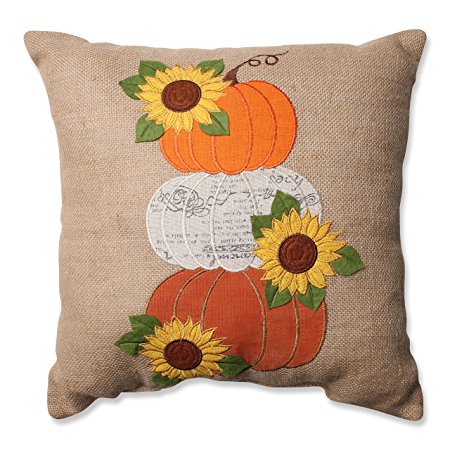 Pillow Perfect Harvest Pumpkins and Sunflowers Burlap Throw Pillow, 16.5"
