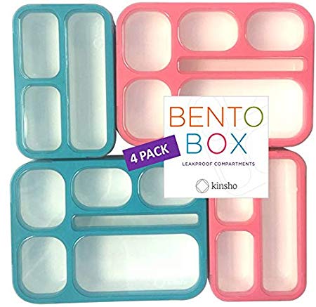 Bento-Box Lunch and Snack Containers 4-Pack| Meal Planning Portion Boxes for Kids and Adults for School or Work | BPA Free | Pink   Blue Large and MINI 4 pack