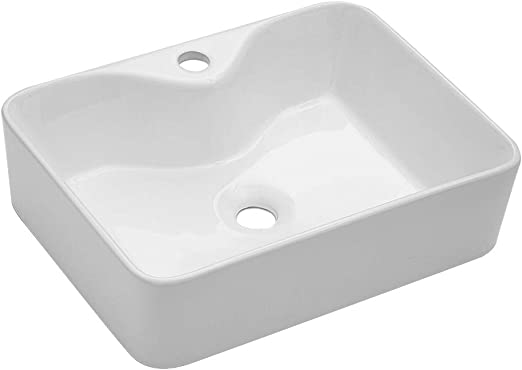 Lordear 19"x15" Bathroom Vessel Sink Rectangle Above Counter White Porcelain Ceramic Modern Vanity Sink Art Basin with Faucet Hole